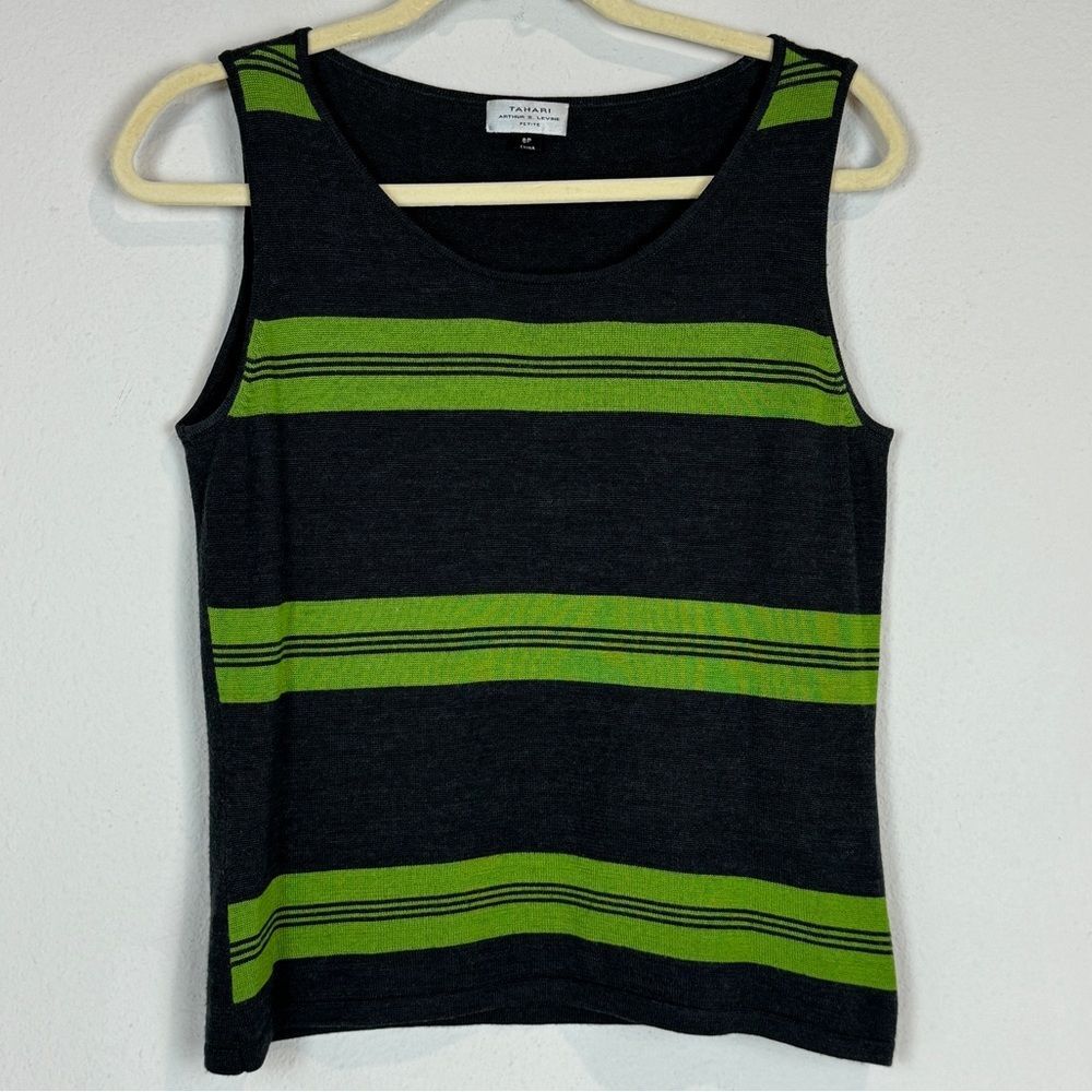 Tahari Grey Green Striped Wool Blend Tank Top 8P
